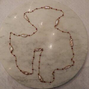 Ruby Bead and Keshi Shell Gold Filled Chain Necklace